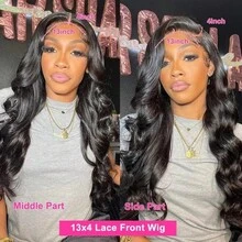 Peruca Lace Frontal 200% Densidade 5*5 13*4 34 Polegadas Bodysuit Wave Cor Preto Natural Wear And Go Pré-Cortada Pré-Desfiada HD Transparente Sem Necessidade de Cola Perucas Lace Frontal Sem Cola Brasileira Virgem Lace Closure Perucas Cabelo Humano Frontal Trama de Cabelo Misturado - Natural e preto - Visão 7