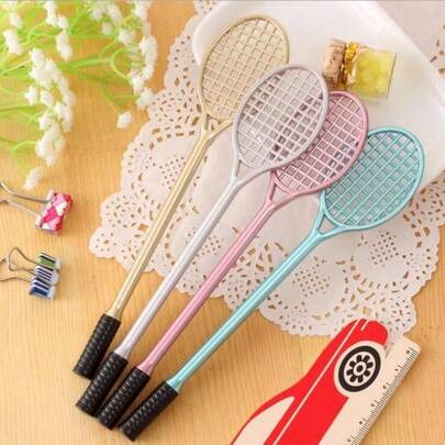 4pcs Creative Stationery Cute Tennis Racket & Badminton Racket Shaped Ballpoint Pens