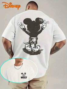 Disney A High-Quality 100% PureCotton Summer Men's T-Shirt With Mickey MousePortrait Print Pattern, Suitable For Various Styles SuchAs American Streets, Casual Daily Life, Etc - 白色 - 查看 1