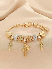 1pc 26 Letter, Heart, Cross, Flower Beaded Bracelet, Fashionable Youth Keychain, Cross Pendant Bracelet - Multicolor - View 60