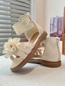 可爱儿童露趾凉鞋 | 柔软平底，踝部拉链设计，方便穿脱 - 米色 - 查看 5