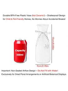 1 pièce Vase à fleurs en plastique premium incassable, léger et imperméable. Style moderne minimaliste, style de ferme vintage bohème esthétique neutre rustique. Blanc unicolore avec accent doré. Col évasé haut, taille étroite cylindrique. Surface texturée à nervures verticales avec nœud décoratif amovible - A - Voir 3