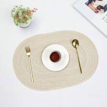 Bộ 2/4/6 tấm lót bàn hình bầu dục dệt, kích thước 12x18 inch, tấm lót bàn ăn hình bầu dục, khăn ăn màu đỏ, khăn ăn màu trắng, tấm lót bàn dệt tự nhiên chịu nhiệt, thích hợp cho các buổi họp mặt gia đình, đám cưới, tiệc tùng (màu kaki) - Màu Khaki - Xem 4