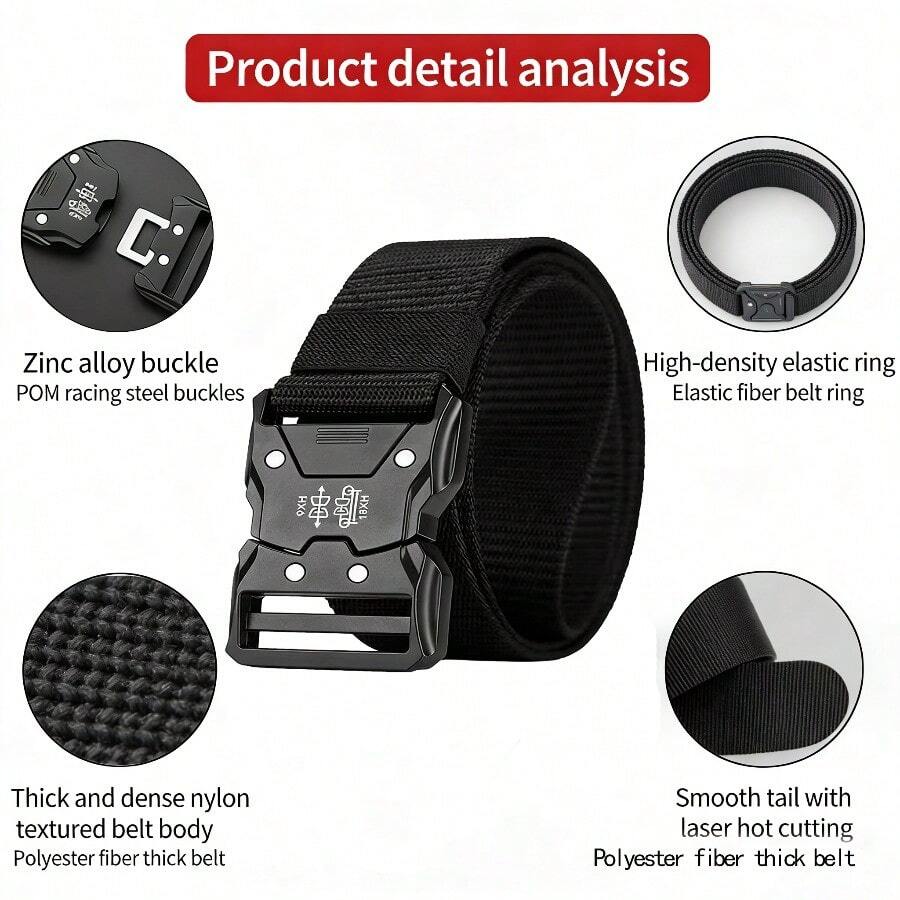 Cinturón táctico de nailon altamente adaptable, que se combina perfectamente con ropa de trabajo, pantalones deportivos y pantalones casuales; versátil para el transporte al aire libre y como regalo. - Gris - Ver 1