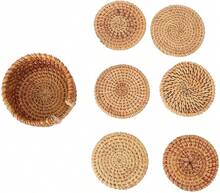 Porta-copos com suporte, Porta-copos para copos com suporte, Porta-copos para copos, Conjunto de porta-copos para bebidas, Porta-copos redondos, Feitos à mão, Corda de algodão grossa trançada, Pacote com 6 - Castanho - Ver 5