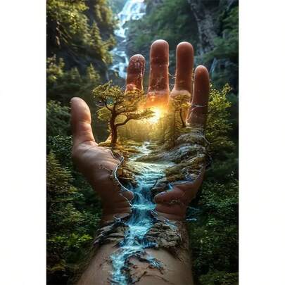 1件套奇幻风景钻石画5D DIY套装，成人减压客厅装饰画，高清全钻圆形无框马赛克艺术品，理想礼物