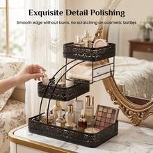 Senmeo 1pc Sleek 3-Tier Metal Cosmetic Organizer (No Installation), Space-Saving For Dressing Table/Bathroom - 白色花紋 - 查看 8