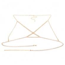 1 pieza Cadena corporal clásica de mujer con rhinestones, joyería corporal brillante de cristal, accesorio sexy para fiestas - Dorado - Ver 3