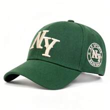 Unisex NY Embroidered Baseball Cap, Vintage Distressed Cotton Curved Brim Sun Hat, Adjustable Classic Sports Trucker Hat For Men And Women - 綠色 - 查看 1
