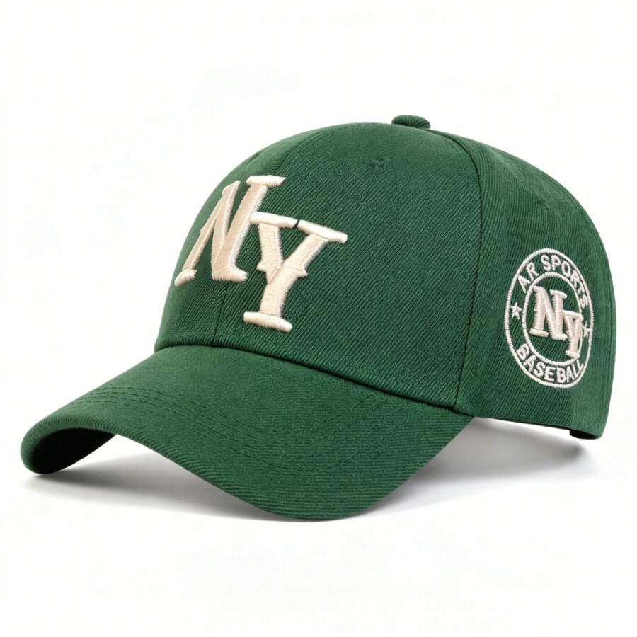 Unisex NY Embroidered Baseball Cap, Vintage Distressed Cotton Curved Brim Sun Hat, Adjustable Classic Sports Trucker Hat For Men And Women - 綠色 - 查看 1