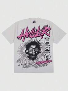 T Shirt Print ,Graphic-Cotton Tees Size Plus, Cartoon Round Neck Short Sleeve, Hellstars Is This What Heaven Sounds Like? Y2K Graphic T-Shirt,220g 100% Cotton,Round Neck Short Sleeve,Cream Streetwear Essential,Unisex Style,Y2K,Oversized Shirt Men,With Shirt,Summer Tops,Shirt Suitable - White - View 7