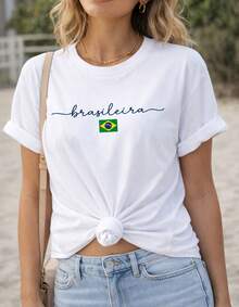 Women's Brazilian Cup T-Shirt 100% Cotton Minimalist Print Casual Comfortable Sizes S-XL - 白色 - 查看 2