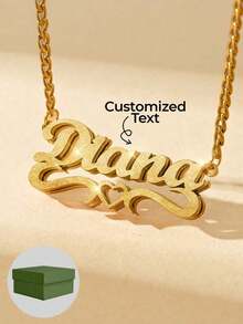 1pc 18k Gold Stainless Steel Necklace Accessory, 45+5cm Name Necklace, Double Plated Name Necklace, Custom 3D Name Plate Necklace, Gold Nameplate Necklace, Heart Hollow Necklace With Exquisite Box, Her,Customized Fashion Engraved,Look Glamour,Jewelry & Watches,Chic Autumn,Custom Name Stainless Steel Necklace, Personalized Nameplate - 磨砂金 - 查看 9