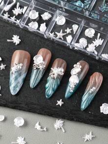 FULL BEAUTY Bộ 12 phụ kiện trang trí móng tay chủ đề đại dương, vỏ sò cầu vồng 3D bằng nhựa, đuôi nàng tiên cá, cá heo xanh, vỏ sò, ngọc trai, cây dừa, phụ kiện móng tay chủ đề đại dương mùa hè. - Nhiều màu - Xem 4