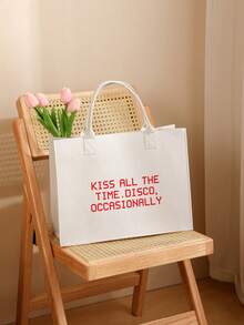 1 pezzo Borsetta in feltro con stampa "Bacia sempre. Disco occasionalmente" come regalo monogramma, borsa shopping invernale, borsa tote come regalo di viaggio per uomo o donna, merchandising album o tour - Bianco - Visualizzare 2