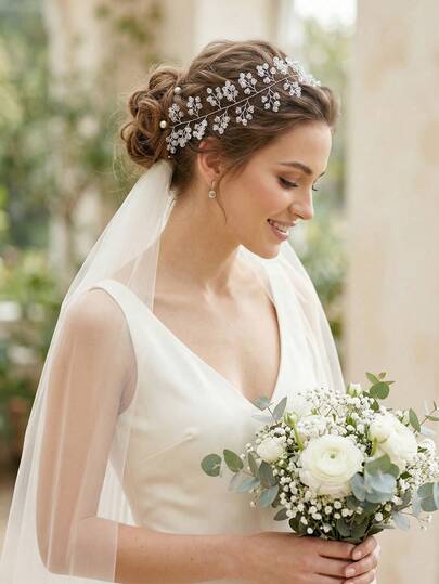 1 chiếc băng đô cài tóc cô dâu đính pha lê thủ công, kiểu dáng Mori lãng mạn, lấp lánh như sao, phụ kiện tóc mềm mại đa năng cho phù dâu và tiệc tùng.