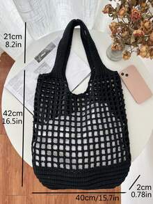 ENBEI 时尚春季必备：女士钩编编织手提包，大容量镂空手提包，镂空托特包，镂空沙滩包，单肩包，女士季节性背包，沙滩包，完美适用于夏季、度假和日常使用，旅行必备，优雅复古黑色，圣诞礼物，节日必备，钱包必备，教师礼物，旅行必备，母亲节礼物，学习用品，沙滩包 - 黑色 - 查看 14