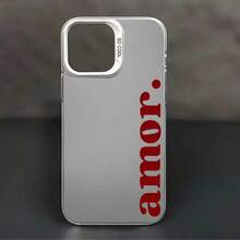 Red "Amor" Text Minimalist Aesthetic Phone Case Compatible With IPhone 16, 11, 15, 14, 13, 12 Pro Max Plus, Shock-Proof Phone Case, Fashion Gift For Teenage Girls - Multicolor - View 3