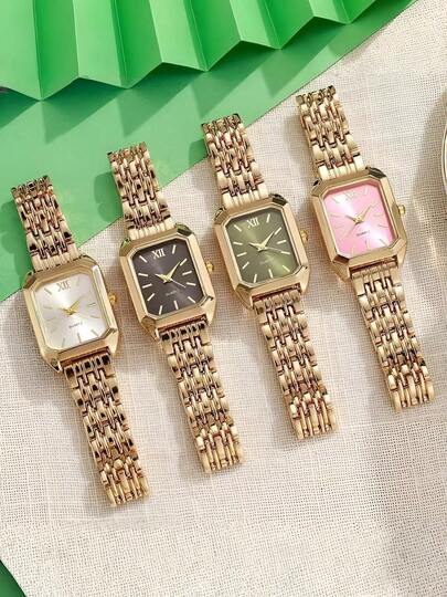 1 Reloj de cuarzo para mujer con correa de acero inoxidable, elegante y lujoso con diamantes de imitación, esfera cuadrada minimalista con escala retro, para uso diario, decoración de fiestas o regalos para el Día de la Madre, San Valentín y diversos festivales para amigos y madres