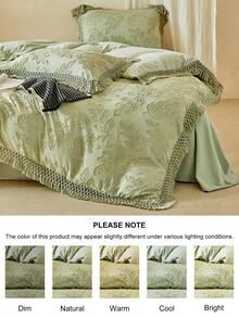 2/3件套波西米亚风绿色叶子图案簇绒刺绣被套组，带流苏，复古乡村风花卉涤纶床上用品套装，适用于卧室/客厅，柔软透气，可机洗，大号，特大号（1个被套+1/2个枕套，不含填充物） - 綠色 - 查看 5