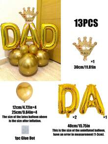 13pcs Father's Day Theme Set, 16-Inch Gold, Black, Silver, Blue "DAD" Letter Balloons, Mini Crown Shaped Balloons, Creative Father's Day Balloons For Party Decoration - Multicolor - View 7