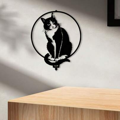 1pc Vintage Tuxedo Cat Metal Wall Decor Statue - Suitable For Bedroom, Christmas Decoration Cat Wall Art, Powder Coated Iron Gift, Cat Lover, Multi-Holiday Decor (Easter/Thanksgiving)