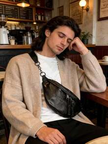 Túi đeo chéo/đeo vai nam kiểu dáng tối giản thường ngày - màu đen - Xem 11