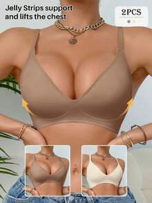 Set Of 2 Women'S Easy Jelly Bras - Wireless Push-Up, Extremely Soft Daily Comfort Underwear - Cà phê + Mơ - Xem 1