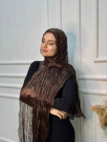 Khăn trùm đầu Hijab thời trang mùa xuân/hè mới về, chất liệu organza mềm mại, viền lượn sóng, xếp ly tự nhiên, thoáng khí, nhẹ, cỡ dài, thích hợp đi biển và nghỉ lễ. - Nhiều màu - Xem 5