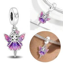 1 pieza Cuentas de plata de ley 925 con diseño de hada, adecuado para hacer pulseras/brazaletes de mujer, manualidades de joyería y decoración diaria - Hada de las flores - Ver 4