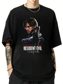 Leon S. Kennedy Residents Evil Requiem Fan Art Gaming Cotton T-Shirt Gift For Residents Evil Fans - Black - View 1