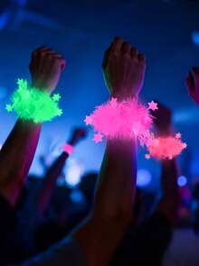 16pcs Glow Bracelets, Flashing Star Decor, Party Supplies Set, Neon Style Bracelet Decor, Create Festive Atmosphere Props, Suitable For Birthday, Holiday, Home Party/Solo Party/Football Cheering Bracelets, Luminous Glow Bracelets - Fluorescent Black Light Reactive Party Favors, Birthday Supplies, Sequin Decor Bracelets - Multicolor - View 7