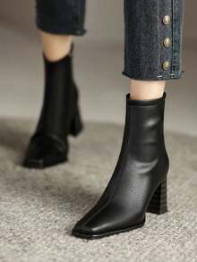 Giày bốt cao gót đế dày kiểu Pháp mới thu/đông 2025, giày bốt cao gót mũi vuông dáng ôm cho nữ - màu đen - Xem 5