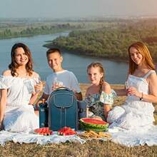 Mochila de picnic Hap Tim para 4 personas con compartimento enfriador aislado soporte para vino manta de lana juego de cubiertos regalos de compromiso para parejas camuflaje 3065 azul - Azul - Ver 3