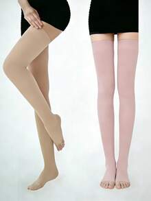 2双男女通用大腿高筒压缩袜，露趾设计，静脉曲张腿部支撑袜 - 彩色 - 查看 26