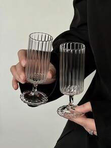 1pc Niche Retro Striped Monkey King Glass Cup, Vertical Striped Stemware, Minimalist Creative Coffee Mug - Multicolor - View 3