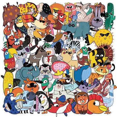 50 Double Transparent Fashion Zoo Stickers PET Transparent Waterproof Graffiti Hand Account Mobile Phone Luggage Decoration Stickers
