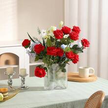 1/3pcs Artificial Silk Long Stem Red Rose Bouquet, Lifelike Fake Rose Suitable For Wedding Centerpiece Decor, Home Decor, Party Decor, Valentine's Day, Wedding Decoration, Graduation Party - Multicolor - View 6