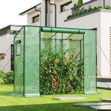 Gewächshaus, Foliengewächshaus, Tomatengewächshaus Balkon, Tomatenhaus Stabil, 200 x 77,5 x 170 cm, mit PE Gitterfolie und Fernster, Schrägdach, Garten - Grün - Übersicht 1