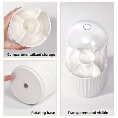 Hộp đựng đồ trang điểm xoay 360 độ với nắp vòm trong suốt - Hộp đựng đồ trang điểm rộng rãi, đế chắc chắn, phù hợp cho gia đình, salon, văn phòng - Chất liệu nhựa bền, hộp đựng đồ trang điểm trên bàn, sắp xếp đồ dùng nhà cửa, thiết kế tinh gọn, cấu trúc chắc chắn, lý tưởng cho người yêu thích làm đẹp, hộp đựng nước hoa.