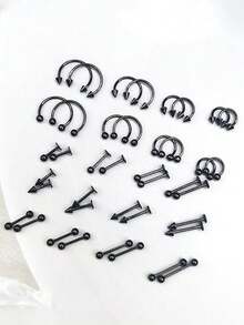 40件套黑色不锈钢穿刺饰品套装 | 鼻环、唇环、唇钉 | 耳软骨、耳廓、螺旋耳穿刺套装 - 40PCS/套 - 查看 8