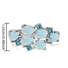 Vanel 1pc Elegant Silver Pear-Shaped Synthetic Opal & Cubic Zirconia Cluster Ring, CZ Floral Decor, Fashionable Luxury Accessory For Daily Wear And Parties - Silver-blue - View 3