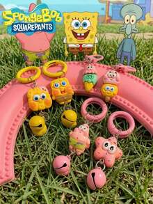 SpongeBob SquarePants 6pcs SquarePants Series Dolls With Bell Keychains, Random Color And Style, SquarePants Cartoon Image Of Big Star Octopus Brother, Party Decorations, Cute Anime Bag Decorations - Multicolor - View 4