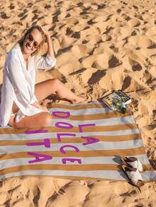 1条 La Dolce Vita 夏季意式沙滩巾 - 活力条纹设计，超柔软速干涤纶混纺面料，适用于沙滩、泳池、瑜伽、旅行 - 生日、圣诞节、母亲节的完美礼物，瑜伽配件，现代风格，超细纤维质地 - 多色 - 查看 8