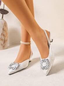 French Retro Pointed Toe Backless Sandals Women, New Slim Heel Commuter High Heels, Elegant Lady Pointed Toe Commuter/Office Sandals - White - View 1