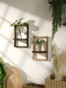 1pc Rustic Wooden Floating Shelf, Wall Mounted Storage Rack In Farmhouse Style For Bedroom, Kitchen, Bathroom, Small Wall Hanging Decorative Organizer - Multicolor - View 4