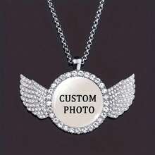 1 Personalized Angel Wing Photo Pendant Necklace - Hip-Hop Rock Style, Zinc Alloy Inlay, Unique Punk Glass Dome Design, Suitable For Both Men And Women - Perfect Gift For Halloween And Valentine's Day - 彩色 - 查看 17