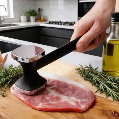 1pc Stainless Steel Meat Hammer - Double Sided Heavy Duty Tool, Ergonomic Kitchen Tool For Softening Meat, Barbecue - Suitable For Outdoor Barbecue And Cooking, Camping Utensils | Stainless Steel Hammer | Durable Kitchen Tools, Meat Grinder, Steak Hammer, Meat Cutting Hammer, Chop Hammer, Oil Brush, Home Decoration, Kitchen Supplies, Cooking Supplies, Kitchen Accessories, Essential For Families, Ladies' Gifts, Chefs' Gifts