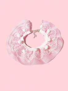 Lace Collar For Pets, Teddy Bib, Cat & Dog Outdoor Photo Prop Accessory, Gift - Pink - View 5