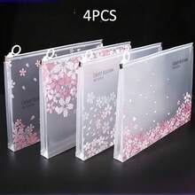 1pc A4 Size Waterproof Zipper File Bag - Transparent Pink Sakura Pattern, Suitable For Office, Home, Travel, Letter Size Documents, Lightweight Decorative Storage And Organization - Multicolor - View 16